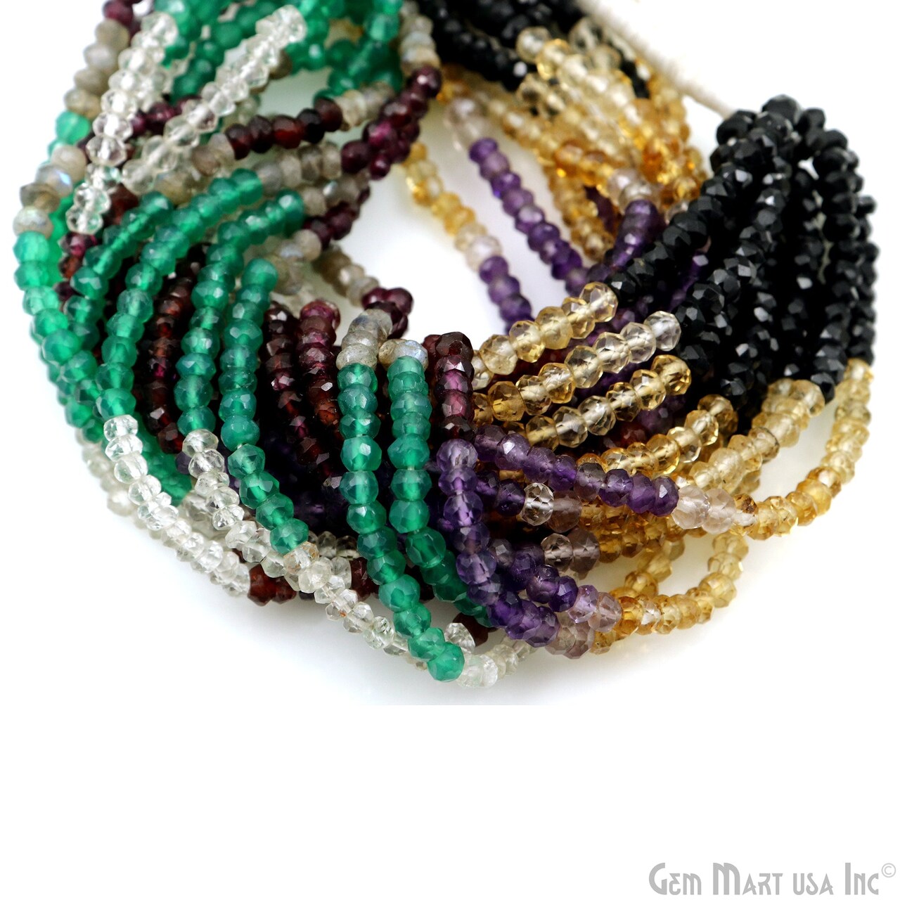 Gemstone Rondelle Bead Strands, Round Faceted, Polished Beads, Handmade Rondelle Beads, 12.5-inch, 3-4mm Round Strands for DIY Jewelry Making, GemMartUSA (70002)